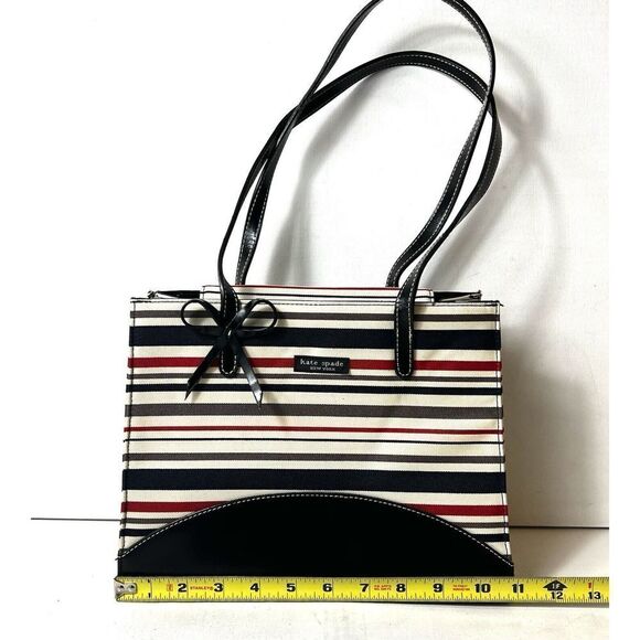 kate spade new york Womens Mini Small Purse Handbag Stripe Bow Multicolor Canvas - Picture 5 of 11